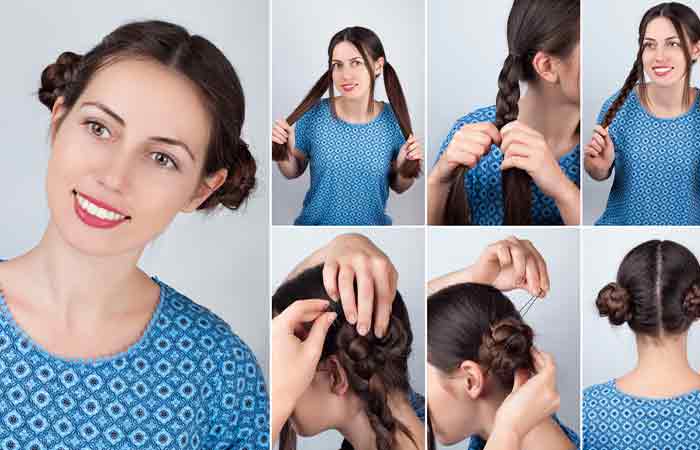 Braided Low Space Buns school girls hairstyle
